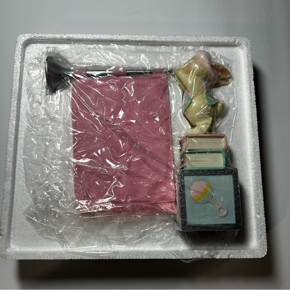 New Hallmark Baby Girl Keepsake Photo Cube Pewter Rabbit